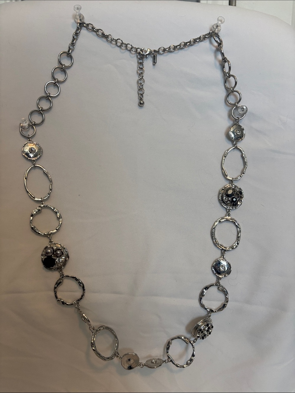 Textured Silver-Tone Open Circle Statement Necklace